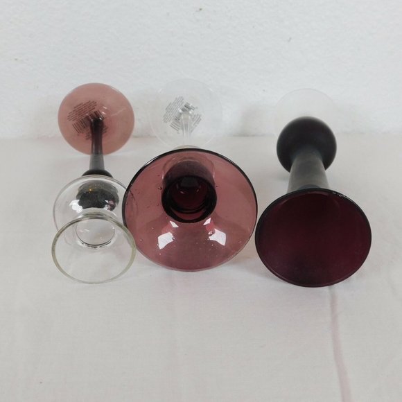 Purple Amethyst Bud Vase & 2 Taper Candle Holders Glass Eclectic Grouping 8-9" - Picture 8 of 9